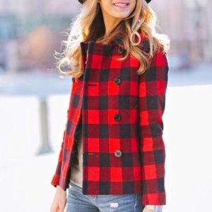 J. Crew buffalo plaid peacoat
